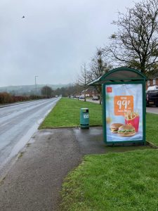 Tiverton Advertising Shelter 12 Panel 4 A396 Exeter Road adjacent Narrow Lane