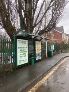 Totnes Advertising Shelter 501 panel 1 A385 Station Road outside Travis Perkins